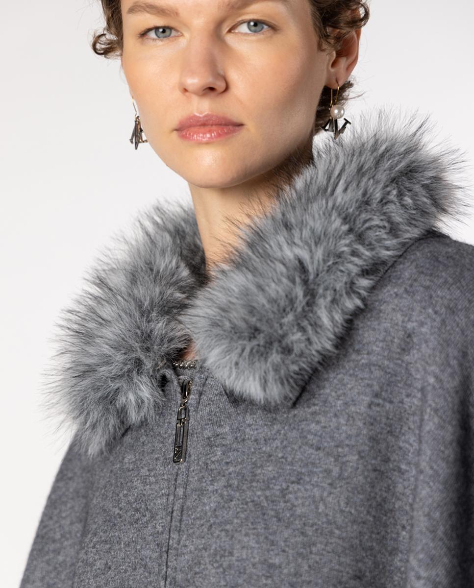 Capa con cuello pelo y cierre de cremallera - Naulover - Gris claro Gris claro-4