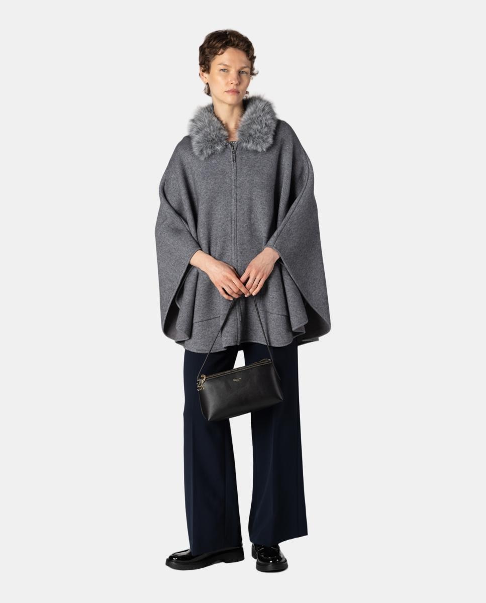 Capa con cuello pelo y cierre de cremallera - Naulover - Gris claro Gris claro-5