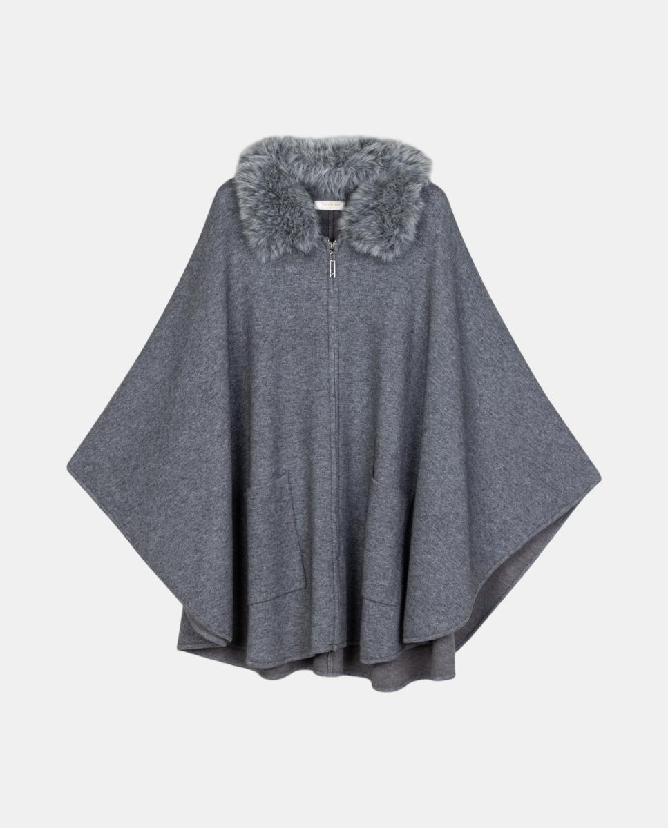 Capa con cuello pelo y cierre de cremallera - Naulover - Gris claro Gris claro-6