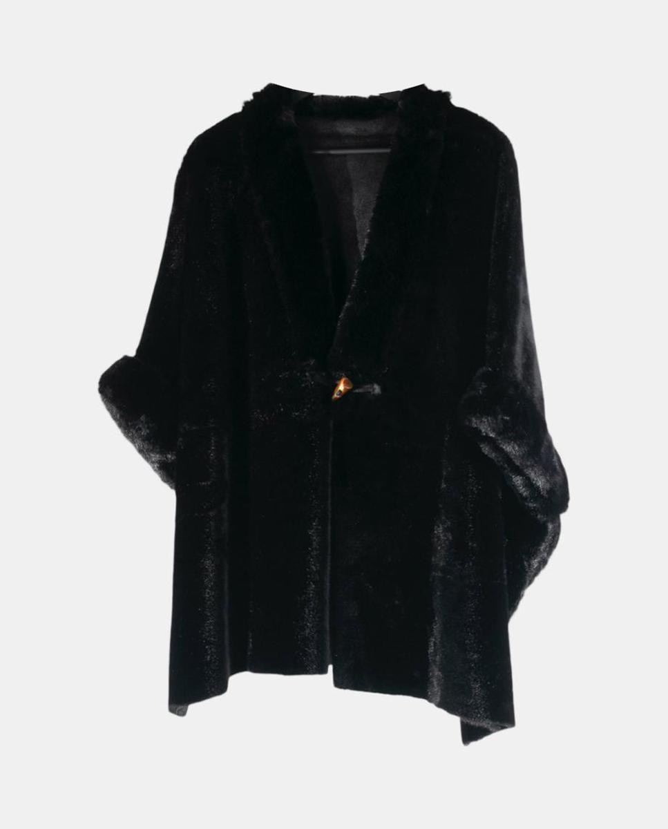 Capa Poncho tamaño amplio efecto pelo y diseño elegante - Kbas - Negro Negro-2