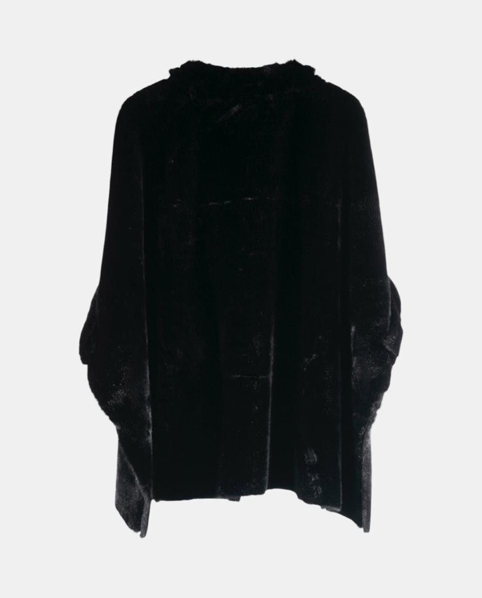 Capa Poncho tamaño amplio efecto pelo y diseño elegante - Kbas - Negro Negro-3