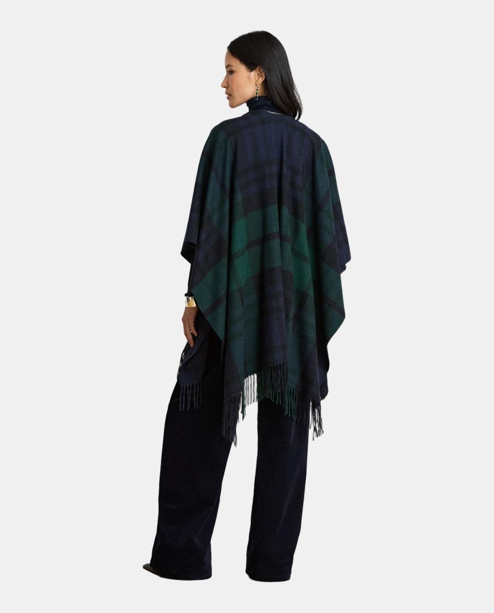 Poncho de mujer estampado reversible acabado con flecos - Lauren Ralph Lauren - Azul oscuro Azul oscuro-2