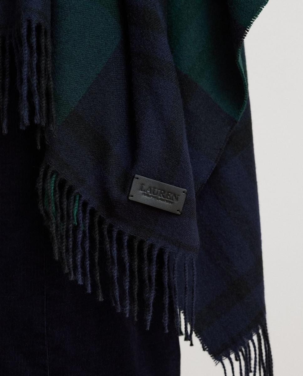 Poncho de mujer estampado reversible acabado con flecos - Lauren Ralph Lauren - Azul oscuro Azul oscuro-3