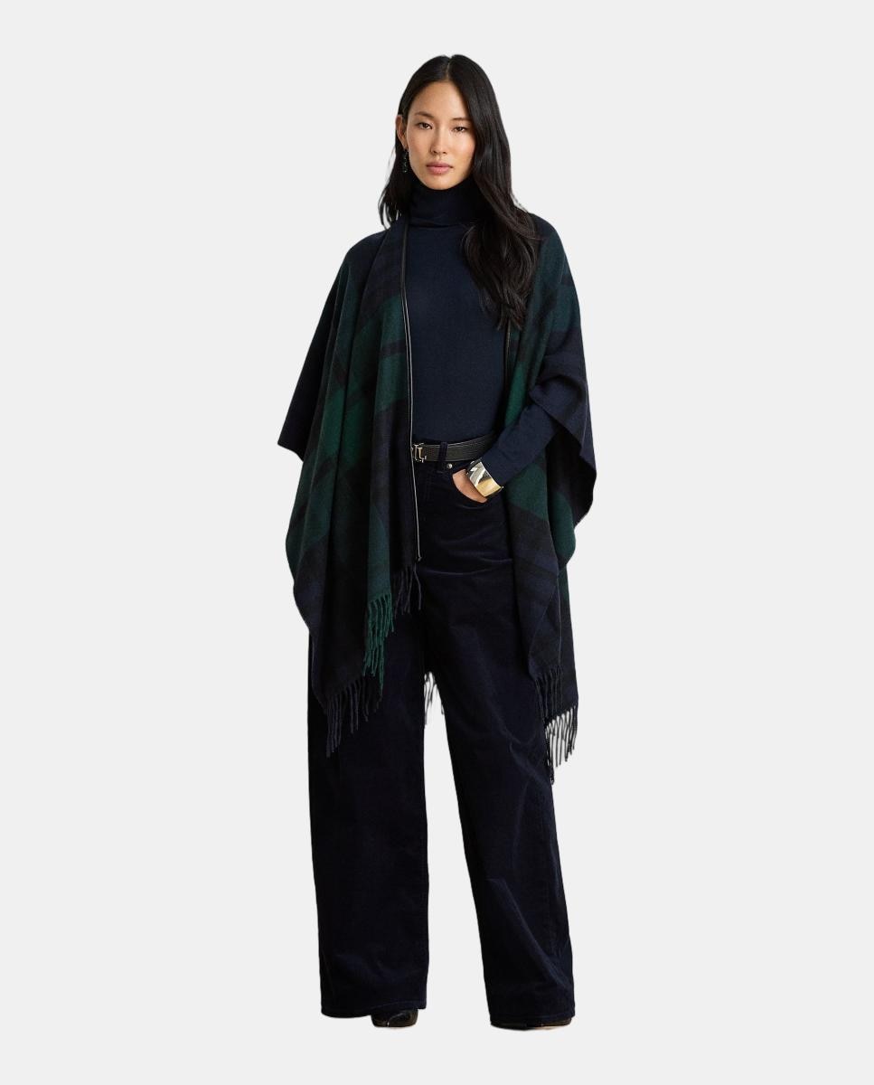 Poncho de mujer estampado reversible acabado con flecos - Lauren Ralph Lauren - Azul oscuro Azul oscuro-5