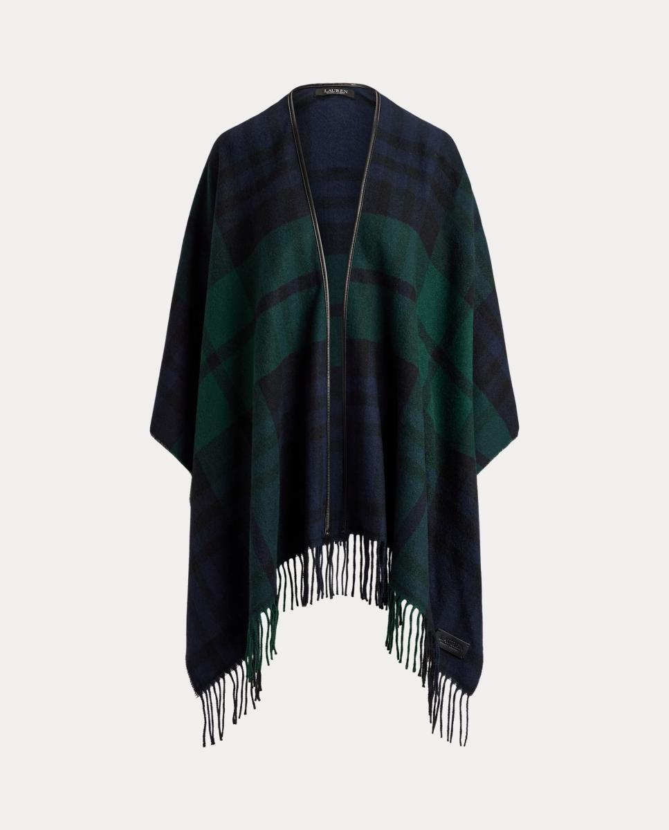 Poncho de mujer estampado reversible acabado con flecos - Lauren Ralph Lauren - Azul oscuro Azul oscuro-4