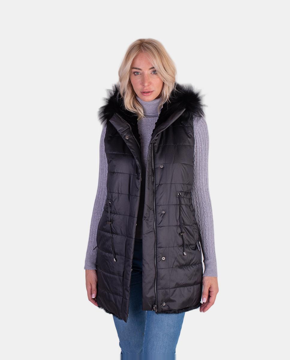 Imagem 0 de Colete de Pelo de Coelho Rex Reversível com Capuz