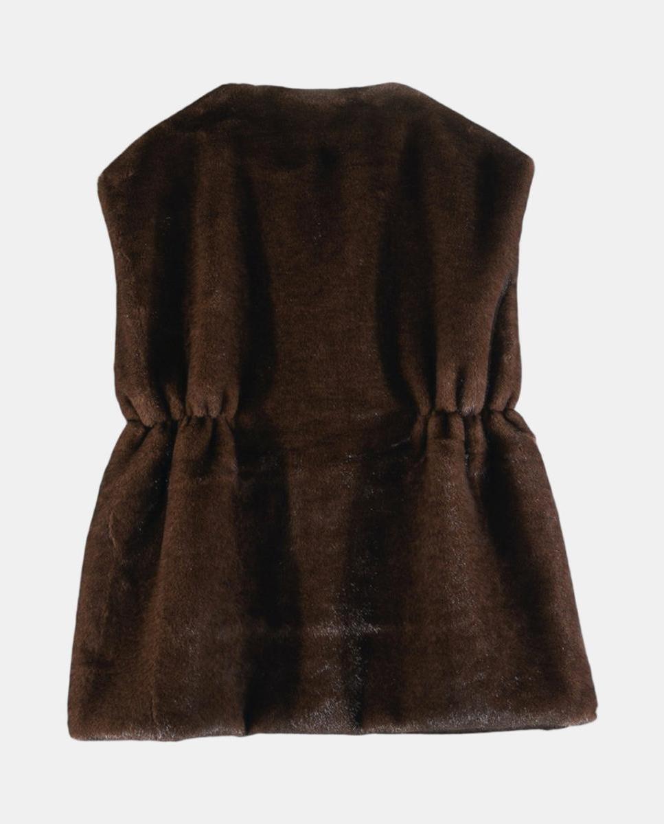 Colete de Pelo Sintético com Cintura Ligeiramente Franzida e Design Elegante Castanho-escuro-3