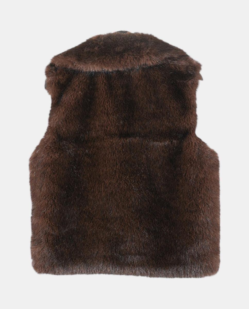Chaleco de pelo sintético con cuello tipo chal y diseño atemporal - Kbas - Marrón Marrón-3