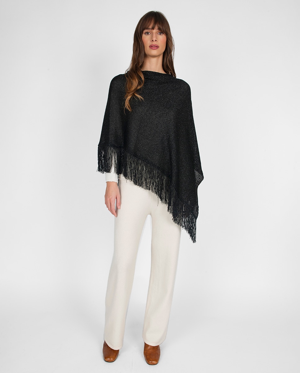 Poncho de Malha Lamé Preto-1