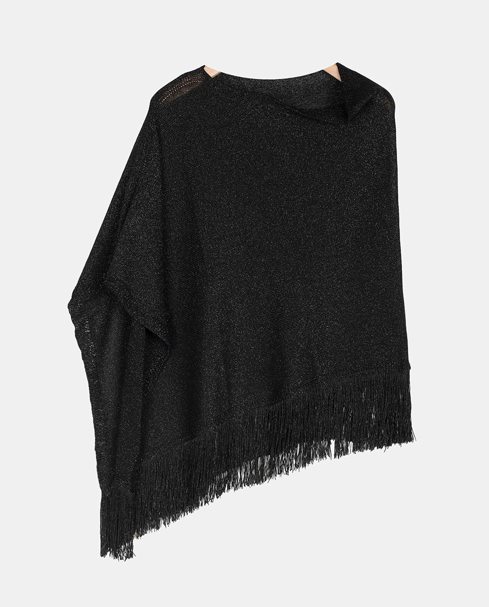 Poncho de Malha Lamé Preto-2