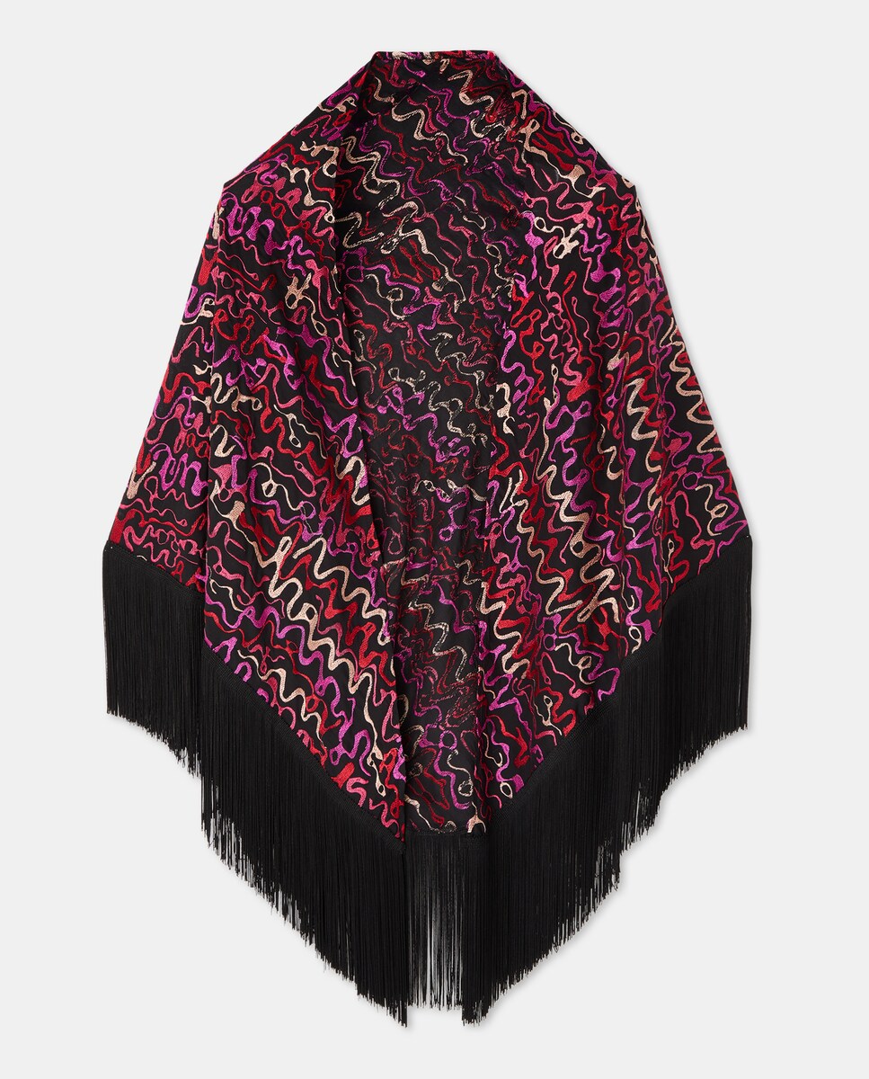 Écharpe Bordada com Franja Preto-4