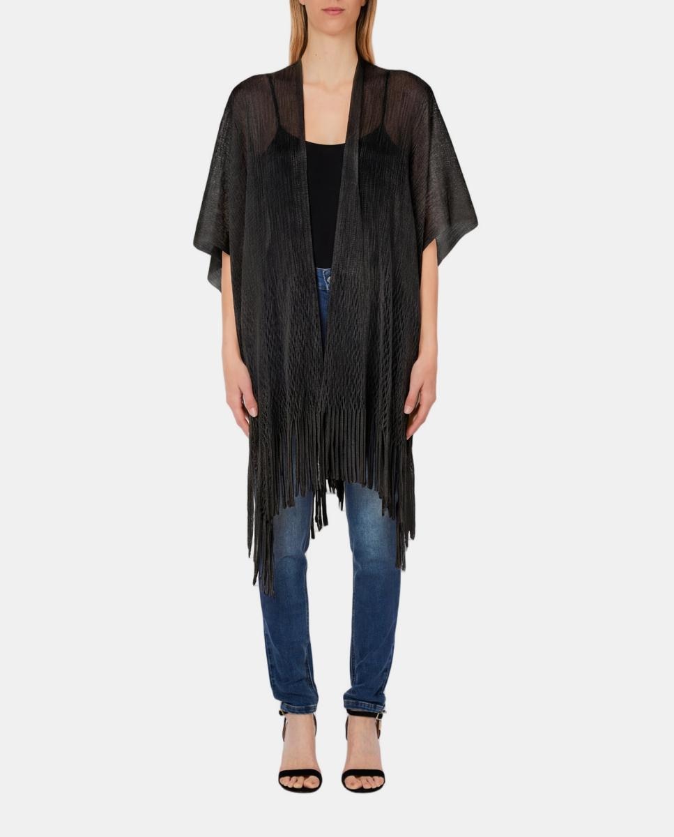 Imagem 0 de Poncho Comprido com Efeito de Rede e Detalhe de Franjas