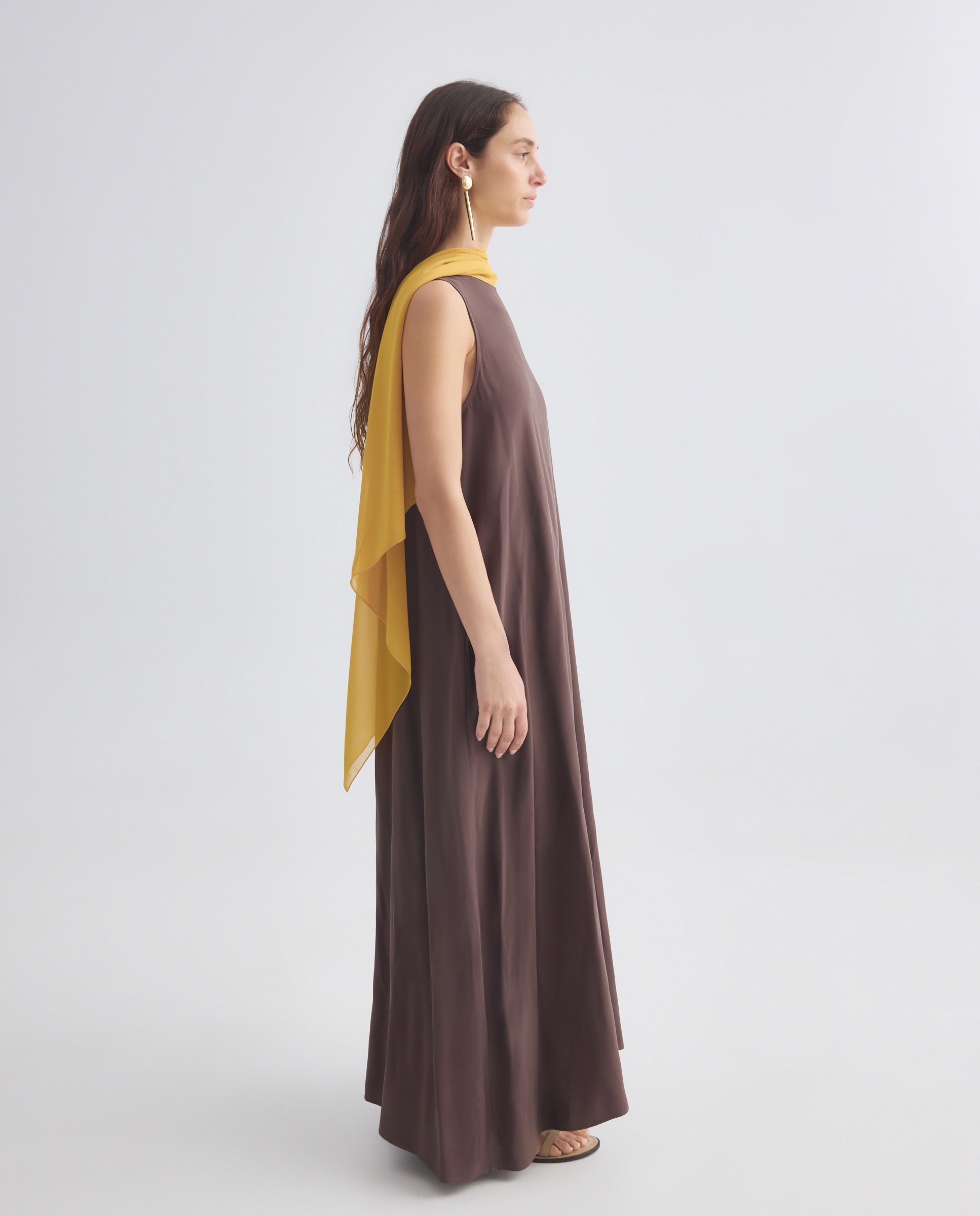 Capa de Festa em Chiffon Transparente Mostarda-2