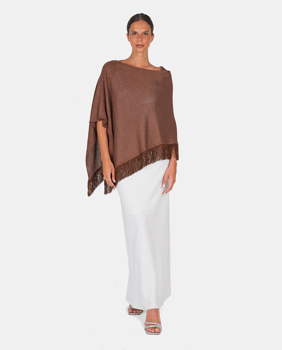 Imagem 0 de Poncho de Viscose e Lamé Assimétrico com Franjas