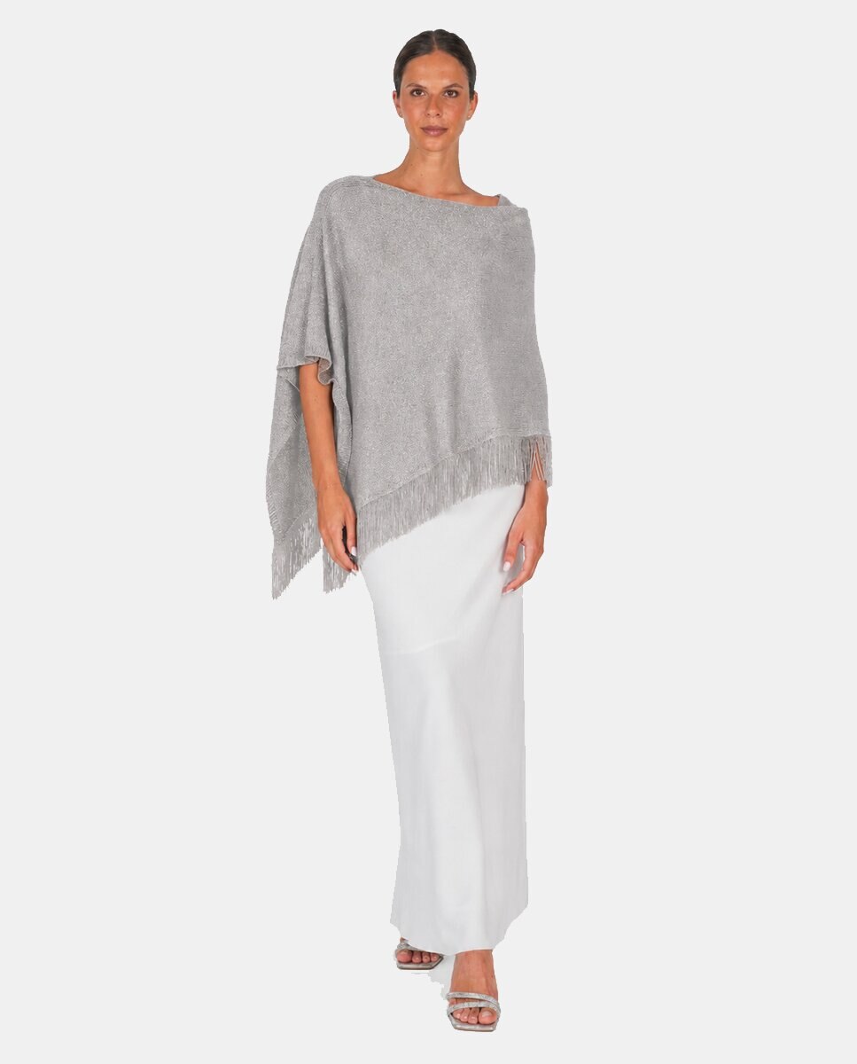 Imagem 0 de Poncho de Viscose e Lamé Assimétrico com Franjas