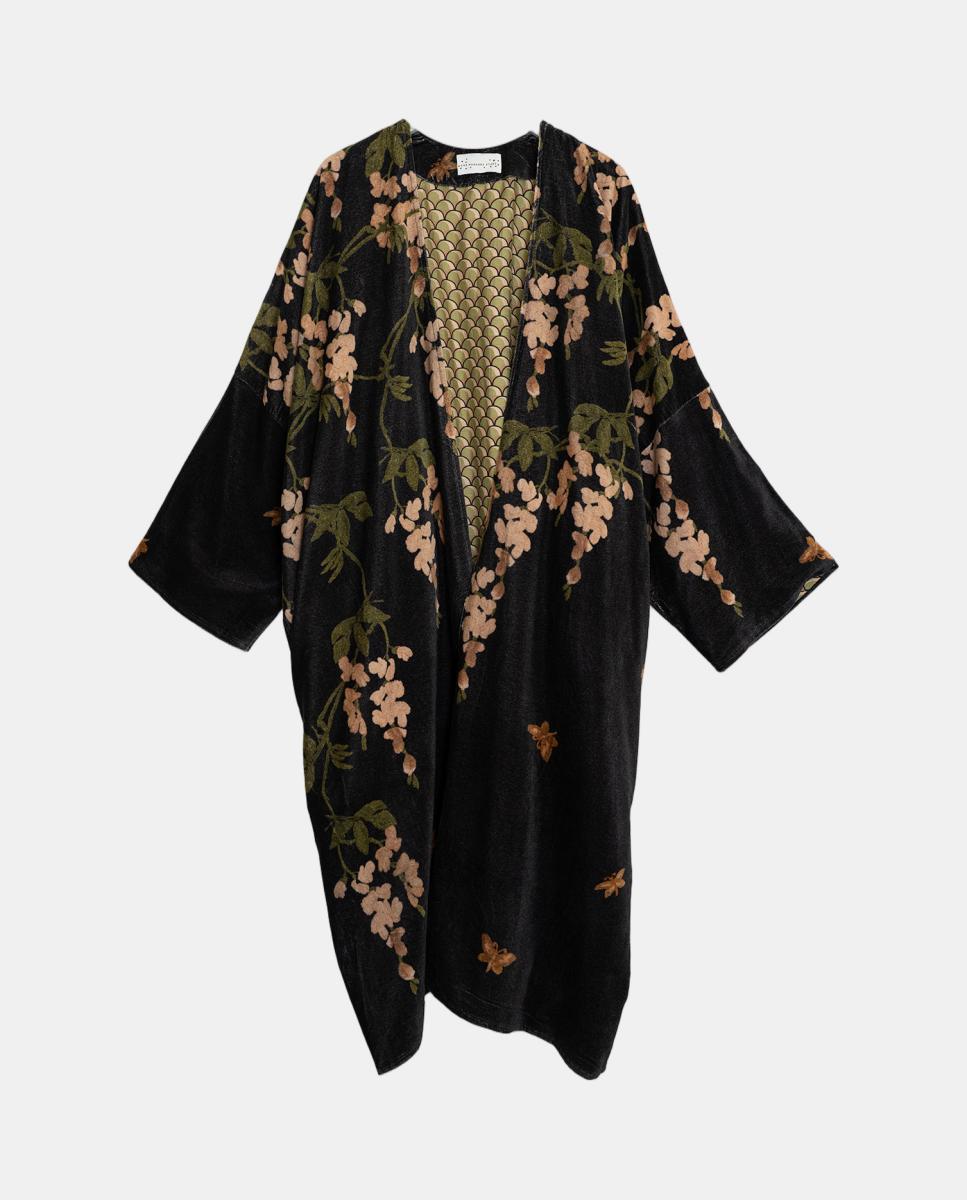 Casaco Comprido de Veludo - Wisteria Black Preto-4