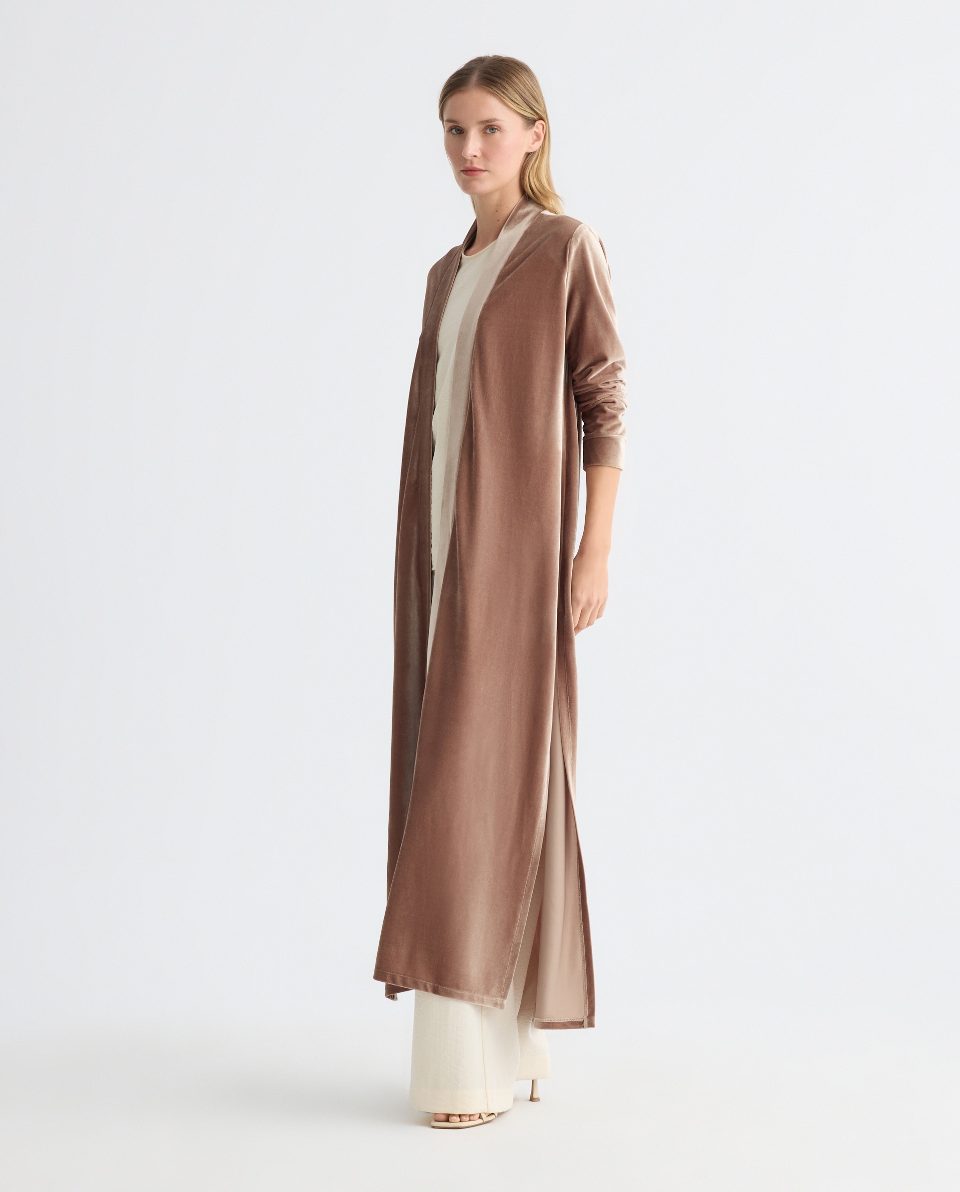 Abrigo de fiesta liso terciopelo de Banarassi - Beige Beige-1