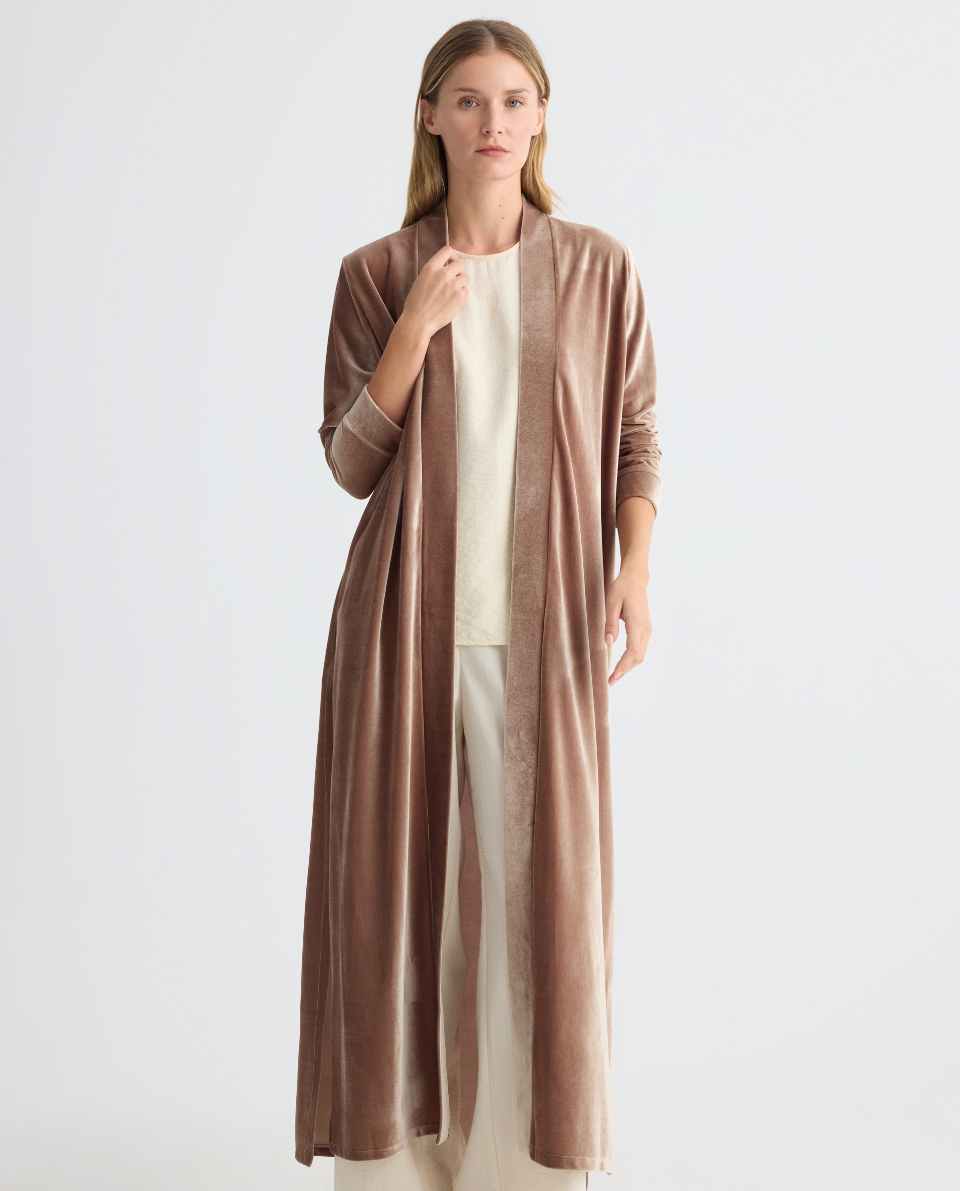 Abrigo de fiesta liso terciopelo de Banarassi - Beige Beige-2