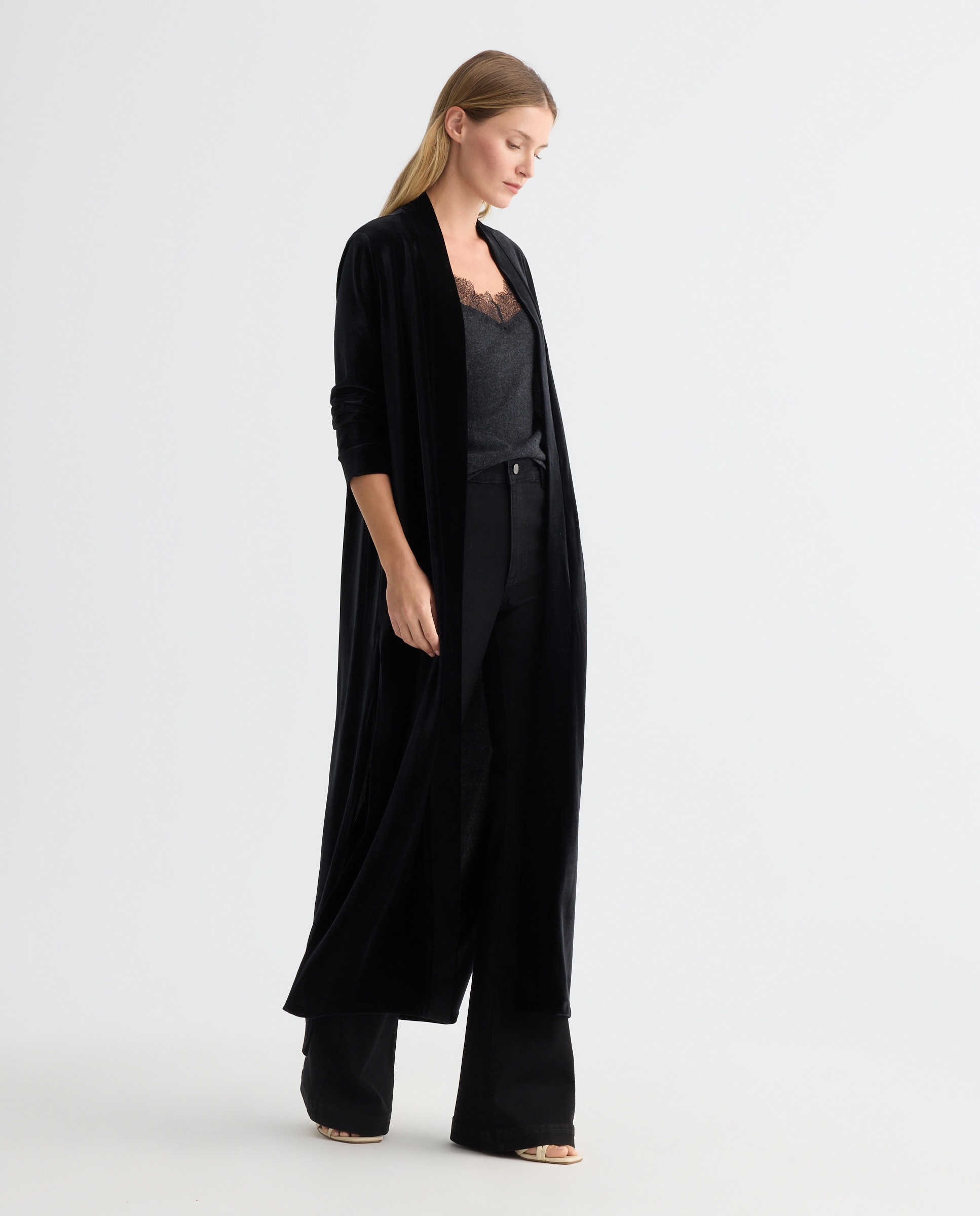 Abrigo de fiesta liso terciopelo de Banarassi - Negro Negro-1