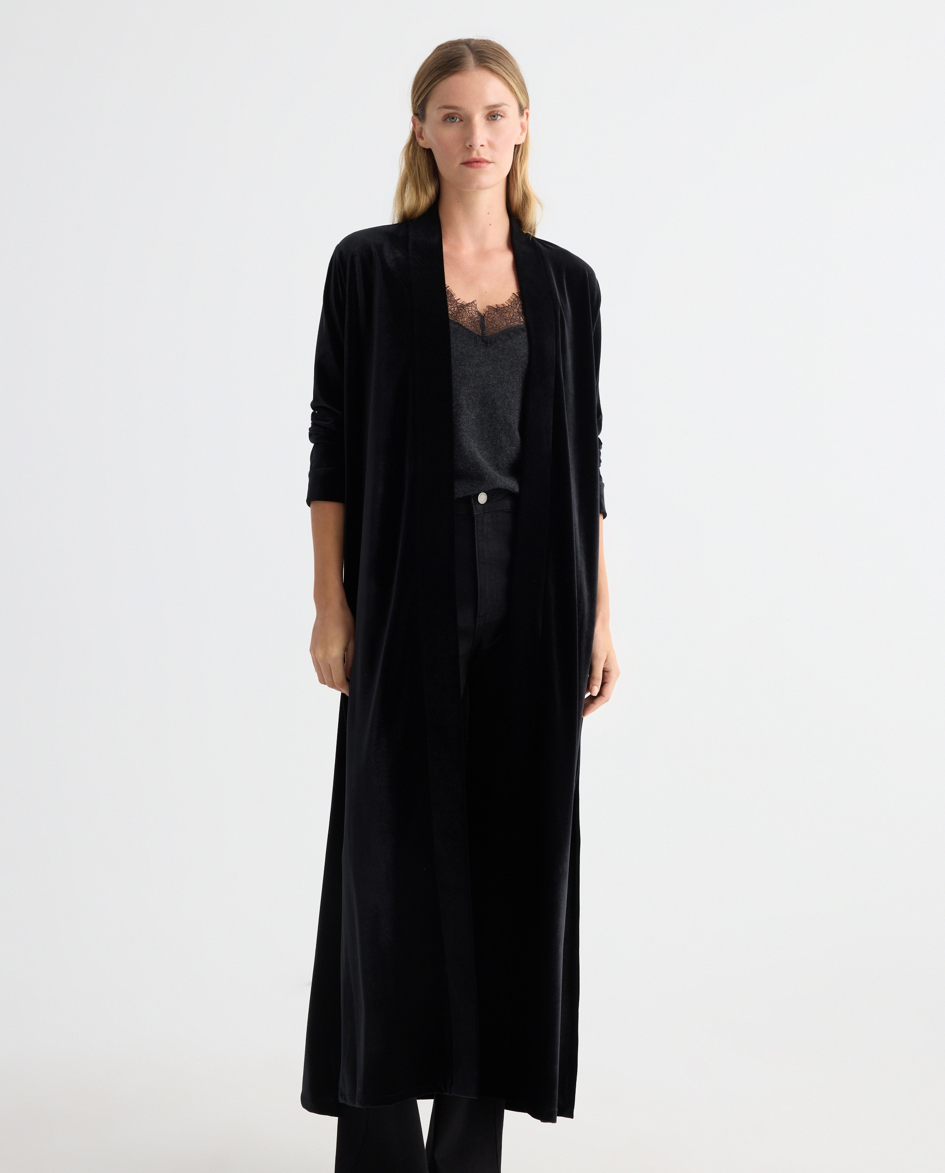 Abrigo de fiesta liso terciopelo de Banarassi - Negro Negro-2