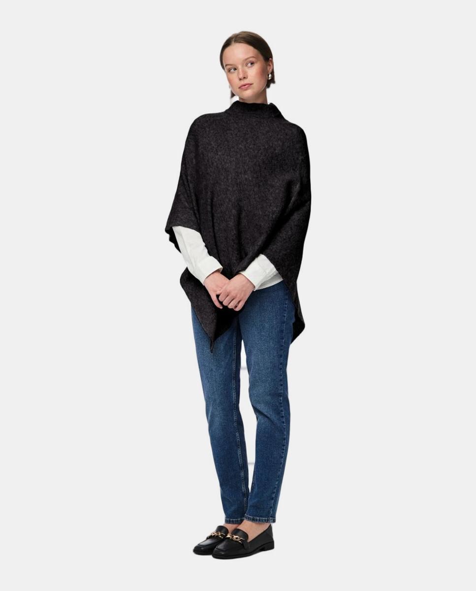 Poncho com Gola - Preto Preto-3