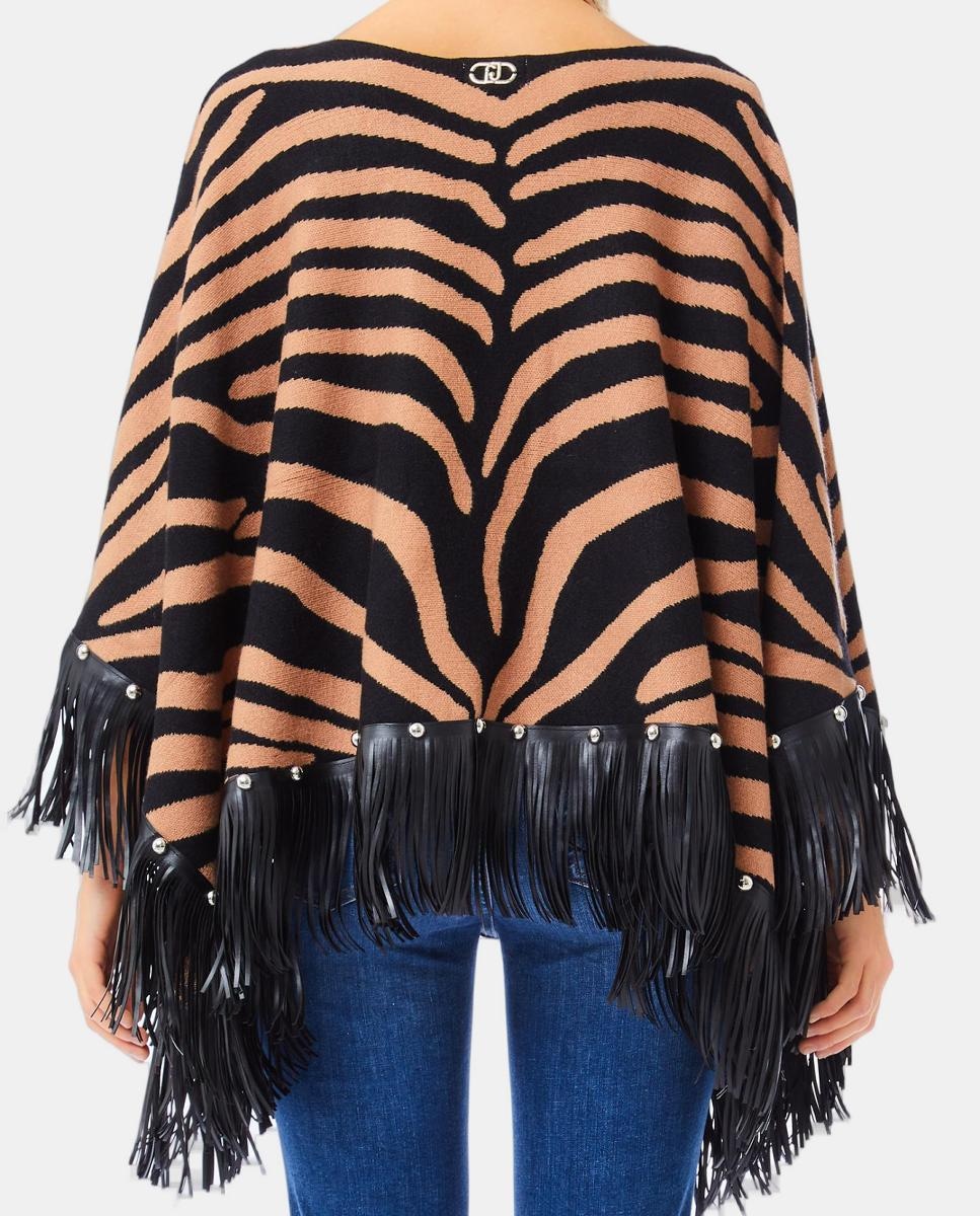 Poncho Zebra com Franjas Preto-2