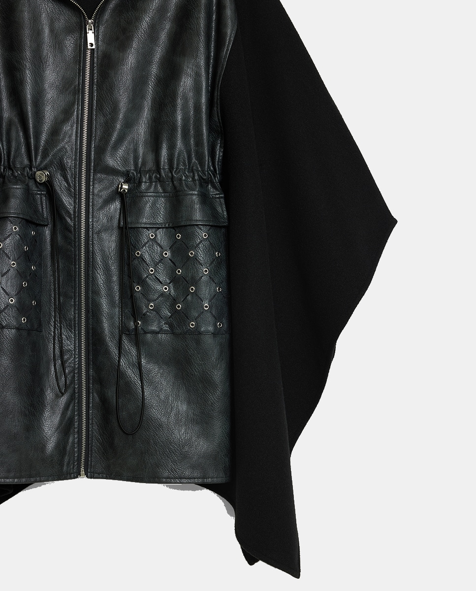 Poncho Combinado com Efeito de Pele Natural-4