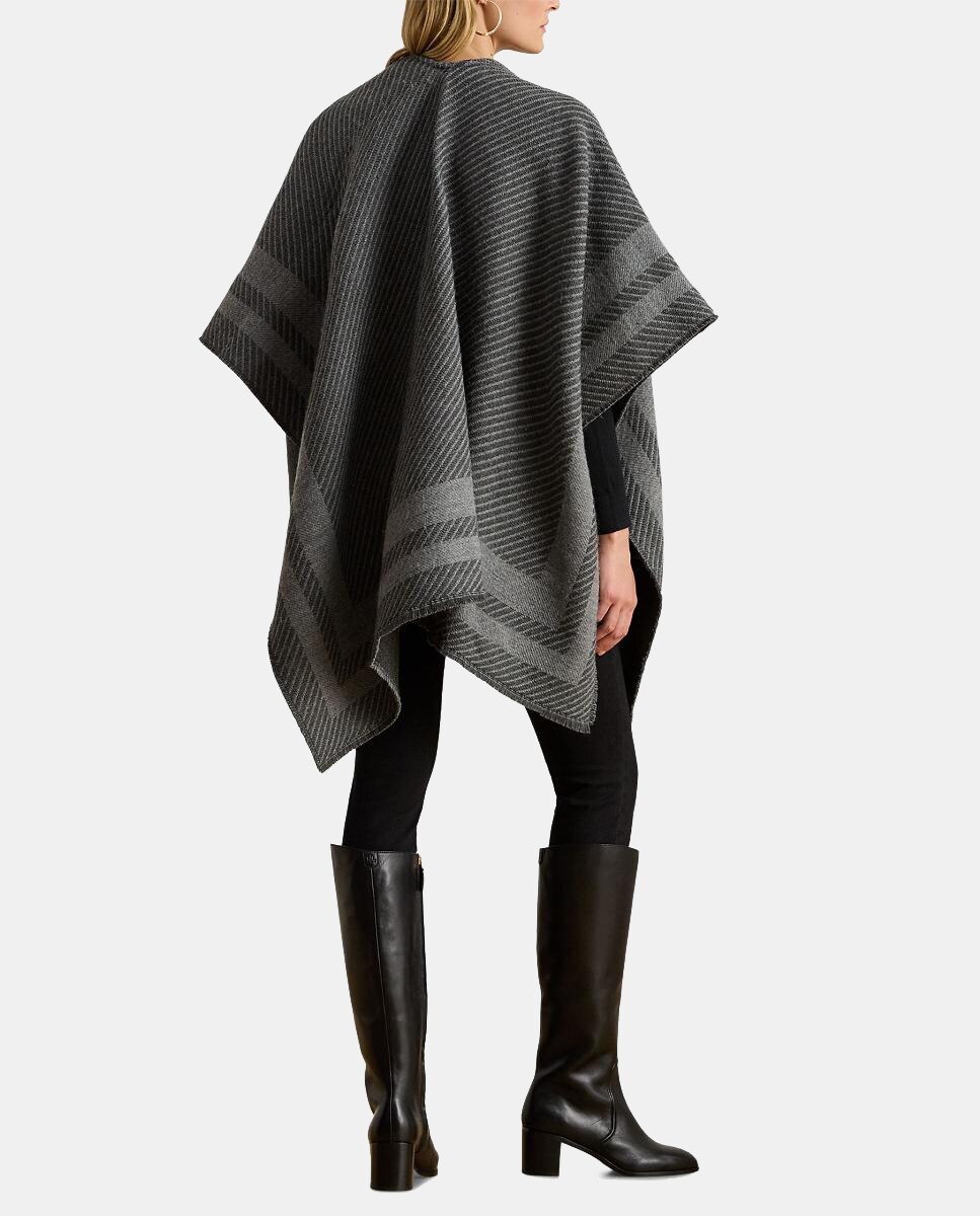 Poncho Liso de Malha em Duas Tonalidades Cinzento-2