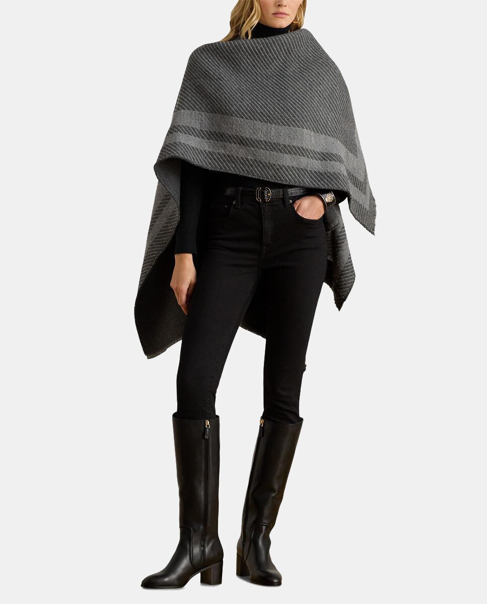 Poncho Liso de Malha em Duas Tonalidades Cinzento-3