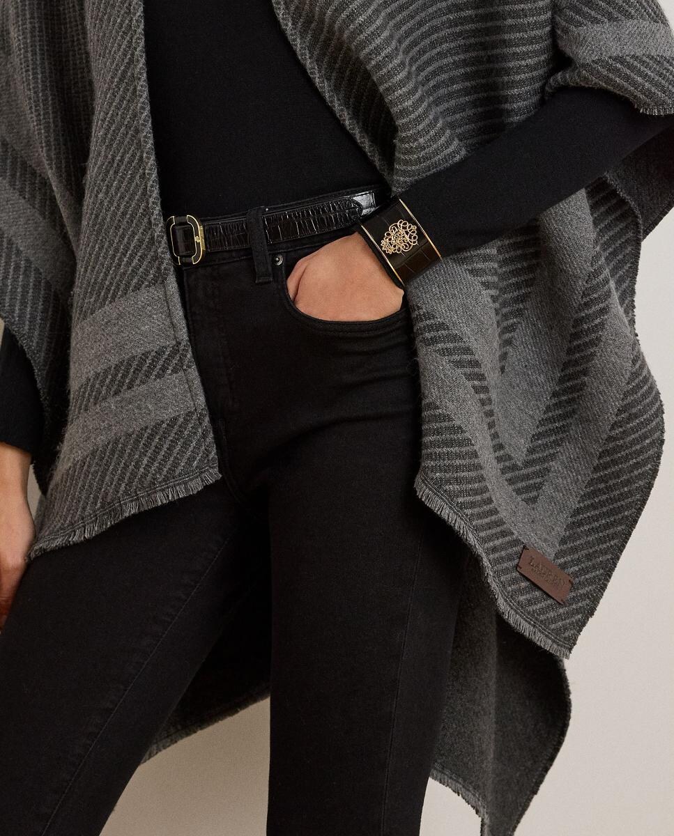 Poncho Liso de Malha em Duas Tonalidades Cinzento-5