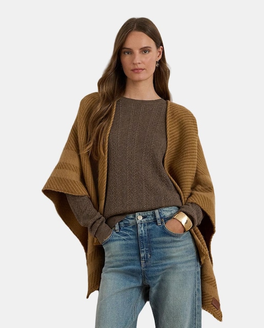 Imagen 0 de Poncho liso de mujer de punto en dos tonalidades.