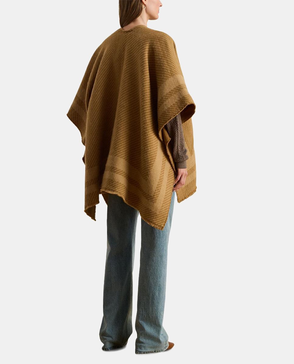 Poncho Liso de Malha em Duas Tonalidades Camel-2