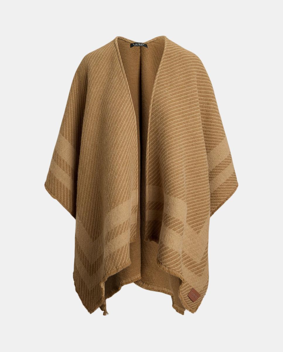 Poncho Liso de Malha em Duas Tonalidades Camel-4