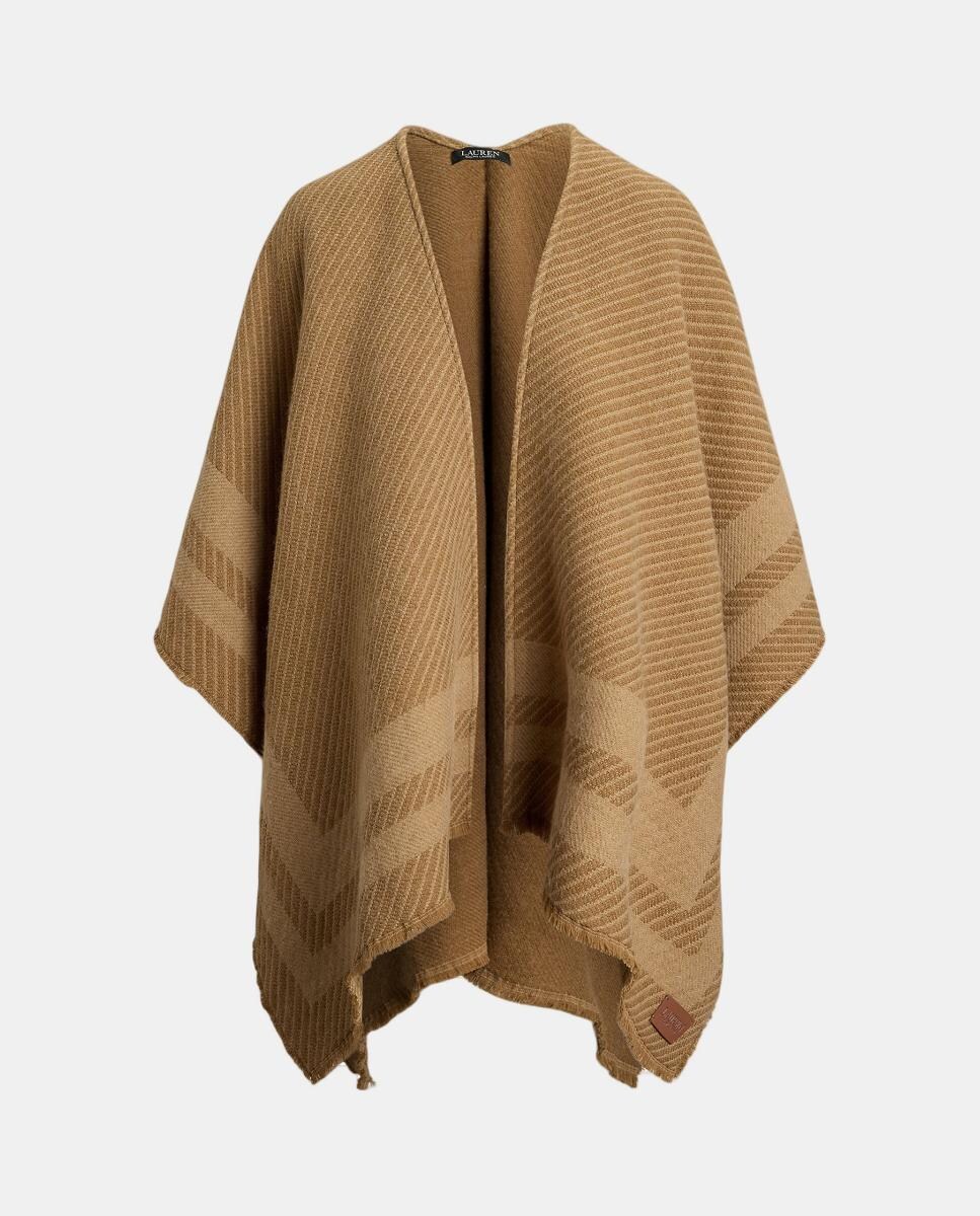 Poncho Liso de Malha em Duas Tonalidades Camel-5