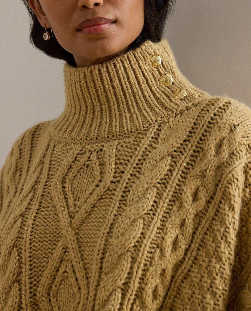 Poncho de Malha com Gola Semicisne Camel-3