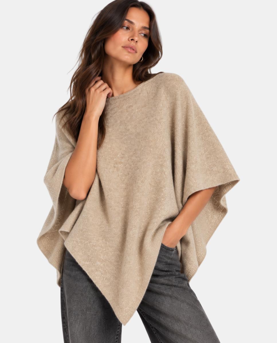 Imagen 1 de Poncho de lurex - Pieces - Azul marino Beige