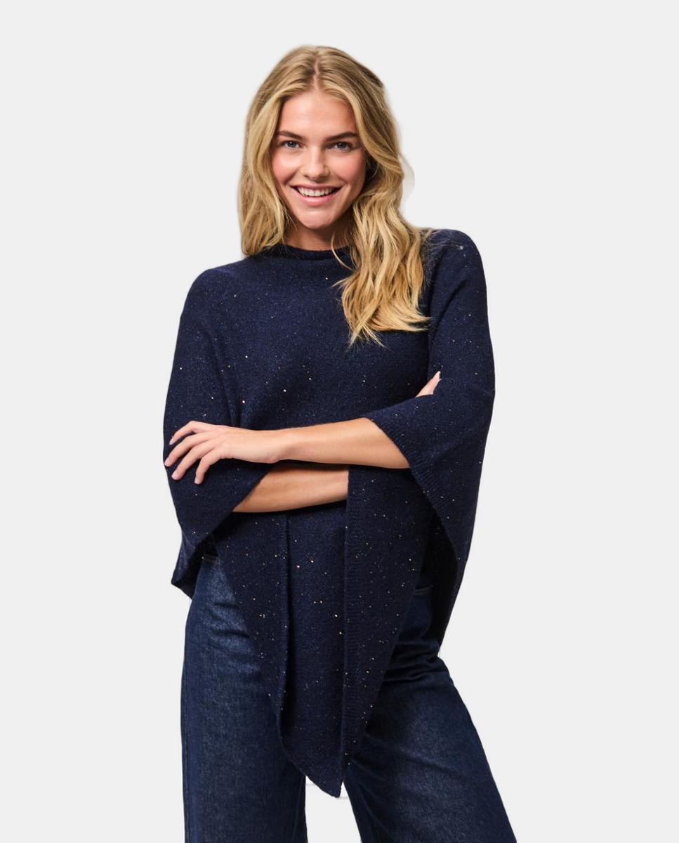 Poncho de Fio Metalizado Azul-marinho-1
