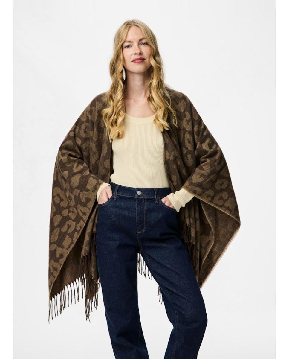 Poncho com Animal Print Castanho-1