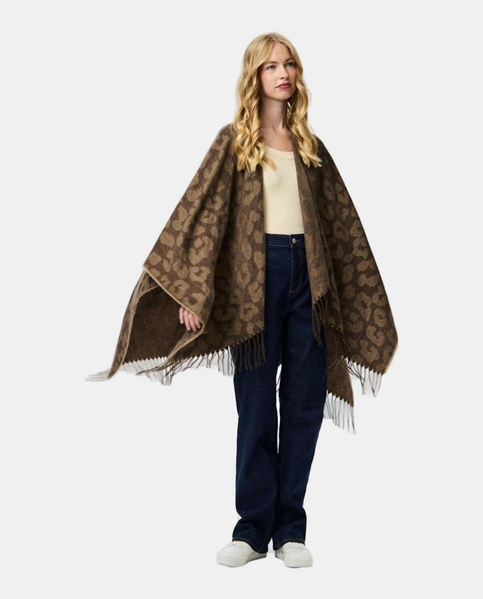 Poncho com Animal Print Castanho-2