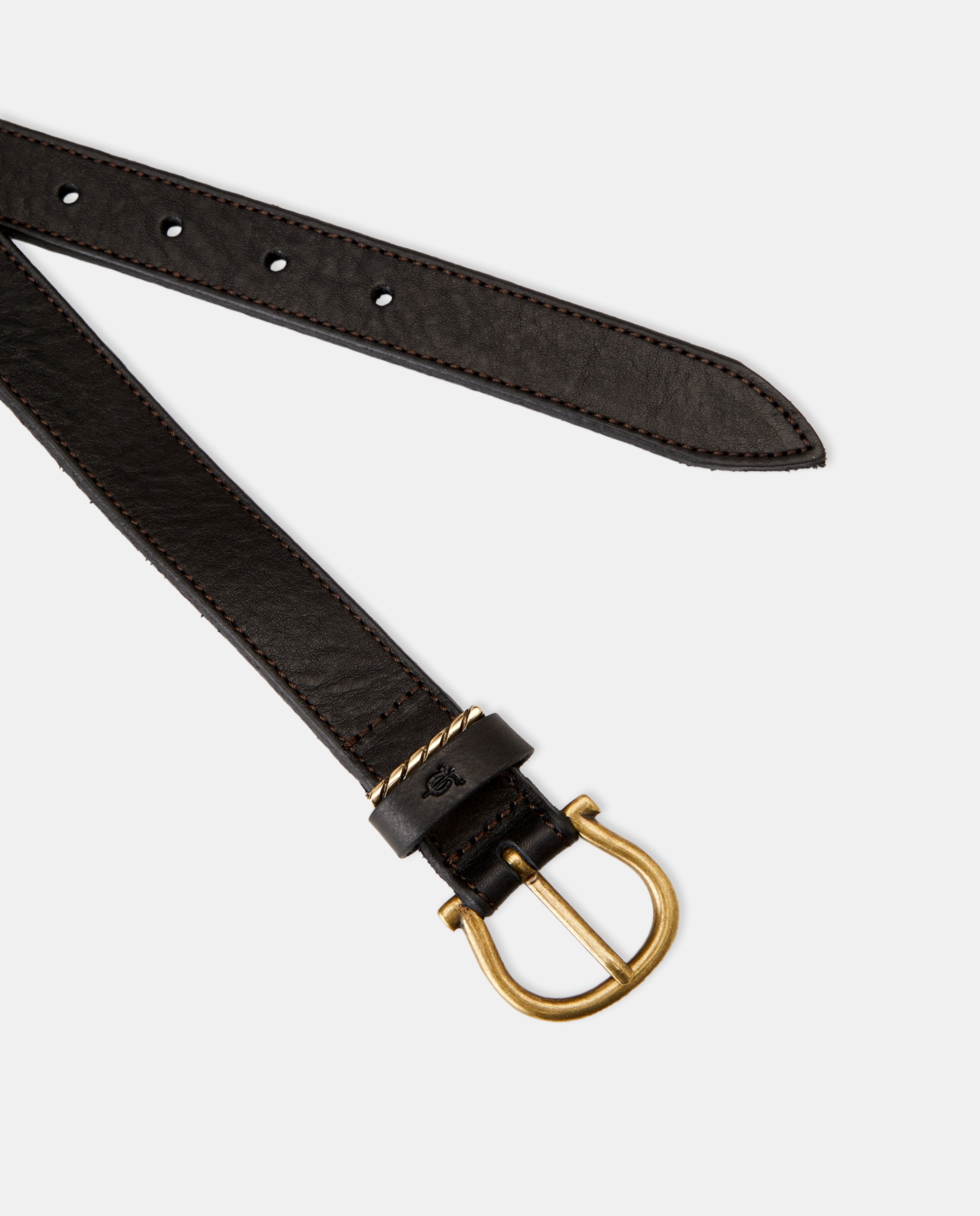 Cinto com Fivela em Forma de Ferradura e em Pele - Preto Preto-2