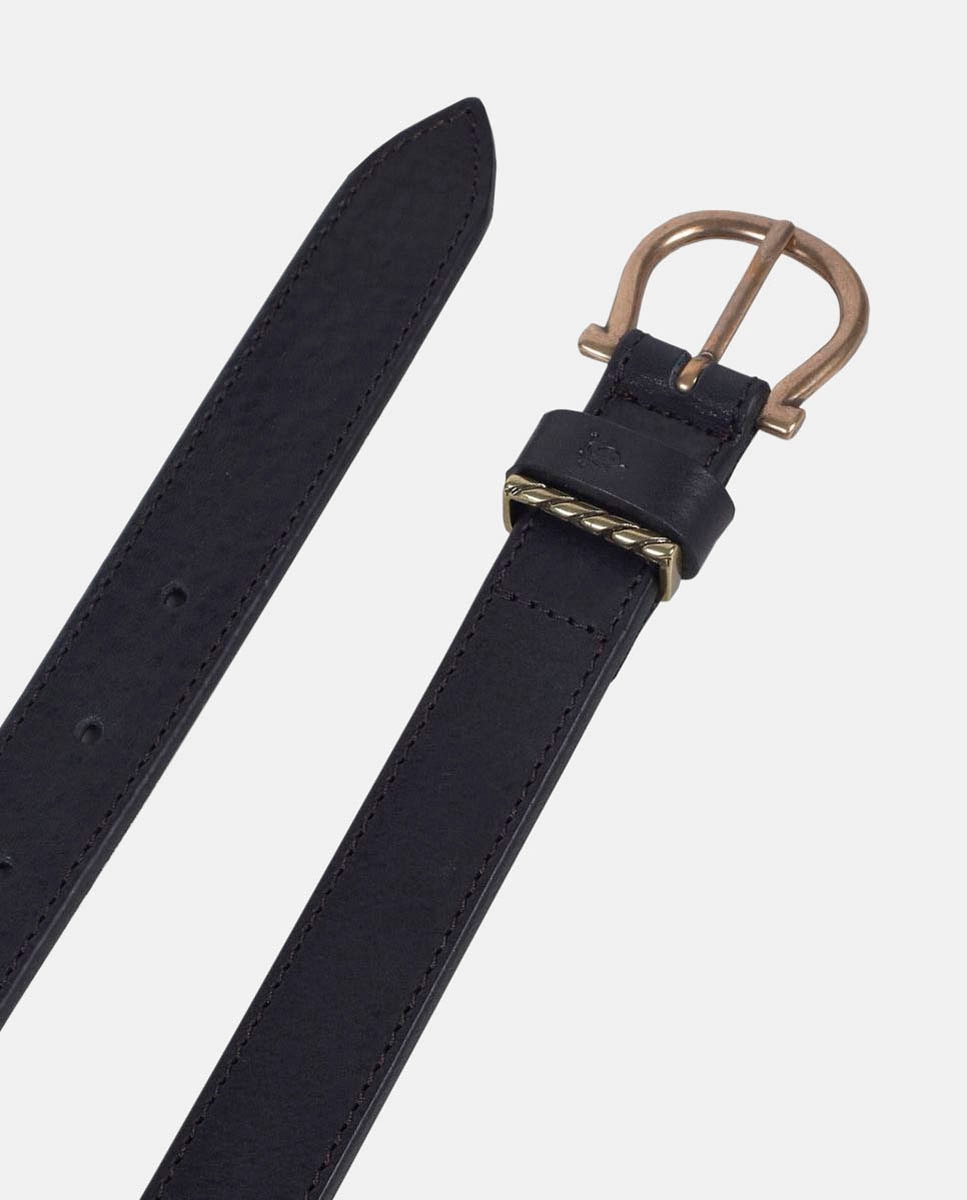 Cinto com Fivela em Forma de Ferradura e em Pele - Preto Preto-3