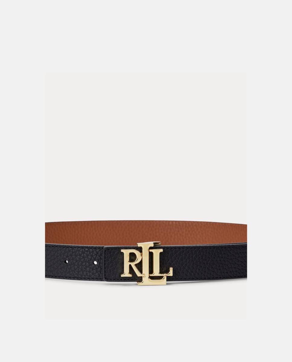 Cinto Reversível em Pele com Fivela Dourada Preto-2