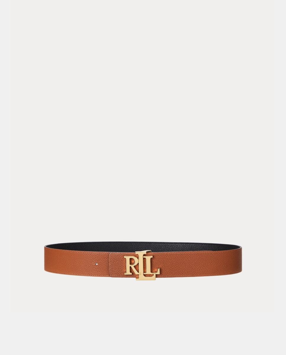 Cinturón reversible ancho de piel con hebilla dorada - Lauren Ralph Lauren - Negro Negro-2