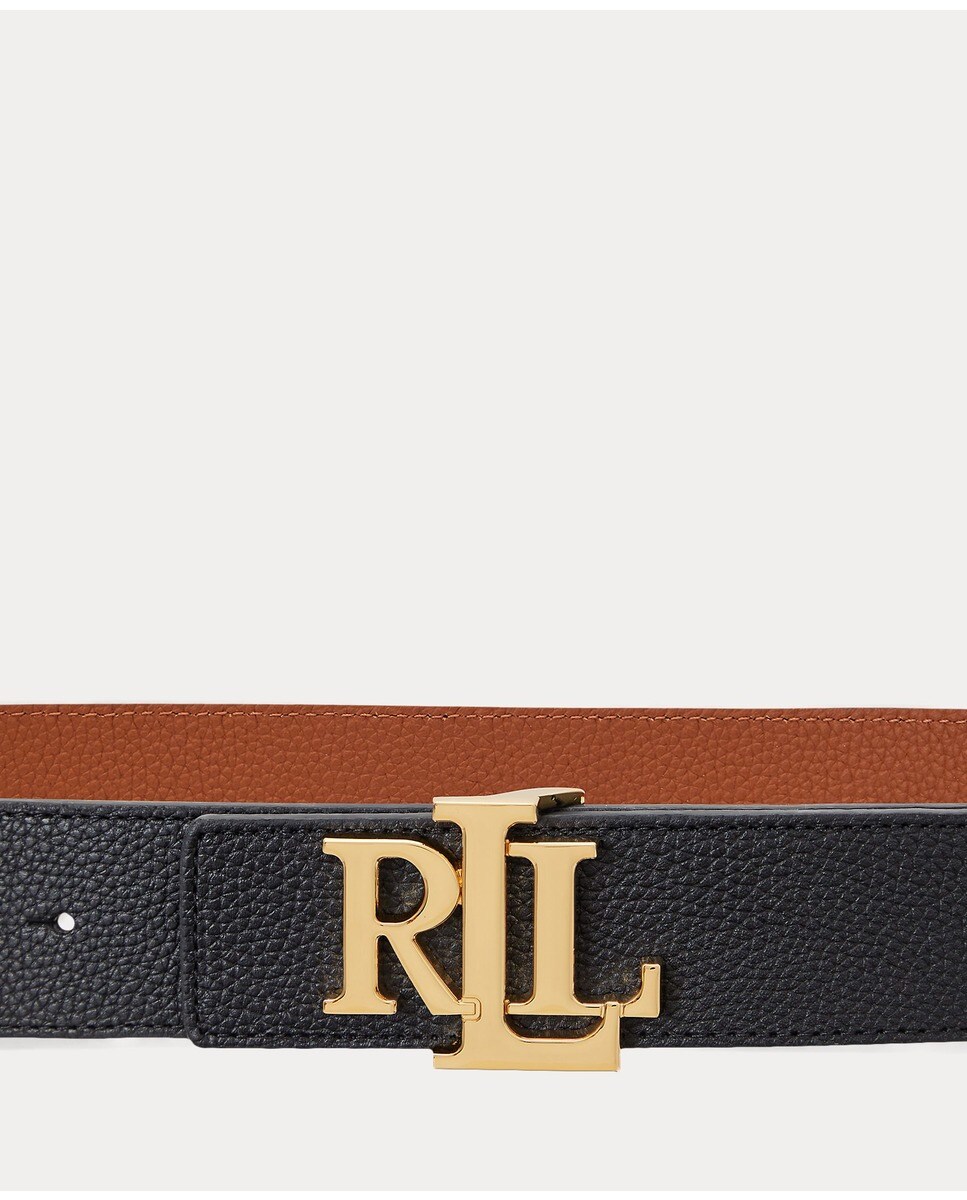 Cinturón reversible ancho de piel con hebilla dorada - Lauren Ralph Lauren - Negro Negro-3