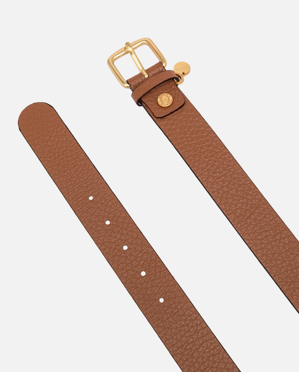 Cinto em Pele com Textura - Castanho Conta e Rebite com Logótipo Castanho-claro-2