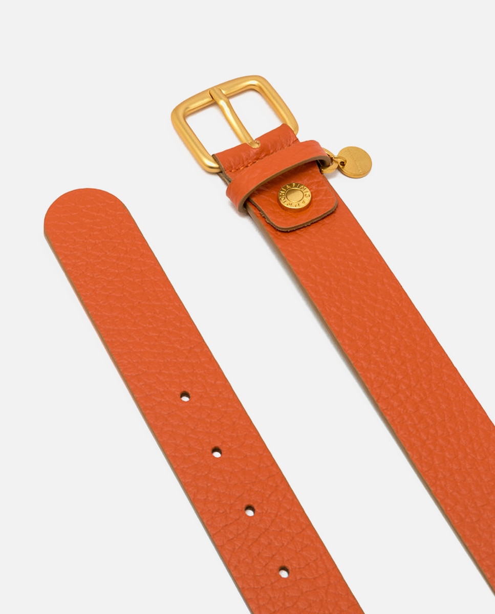 Cinto em Pele com Textura - Laranja Conta e Rebite com Logótipo Laranja-2