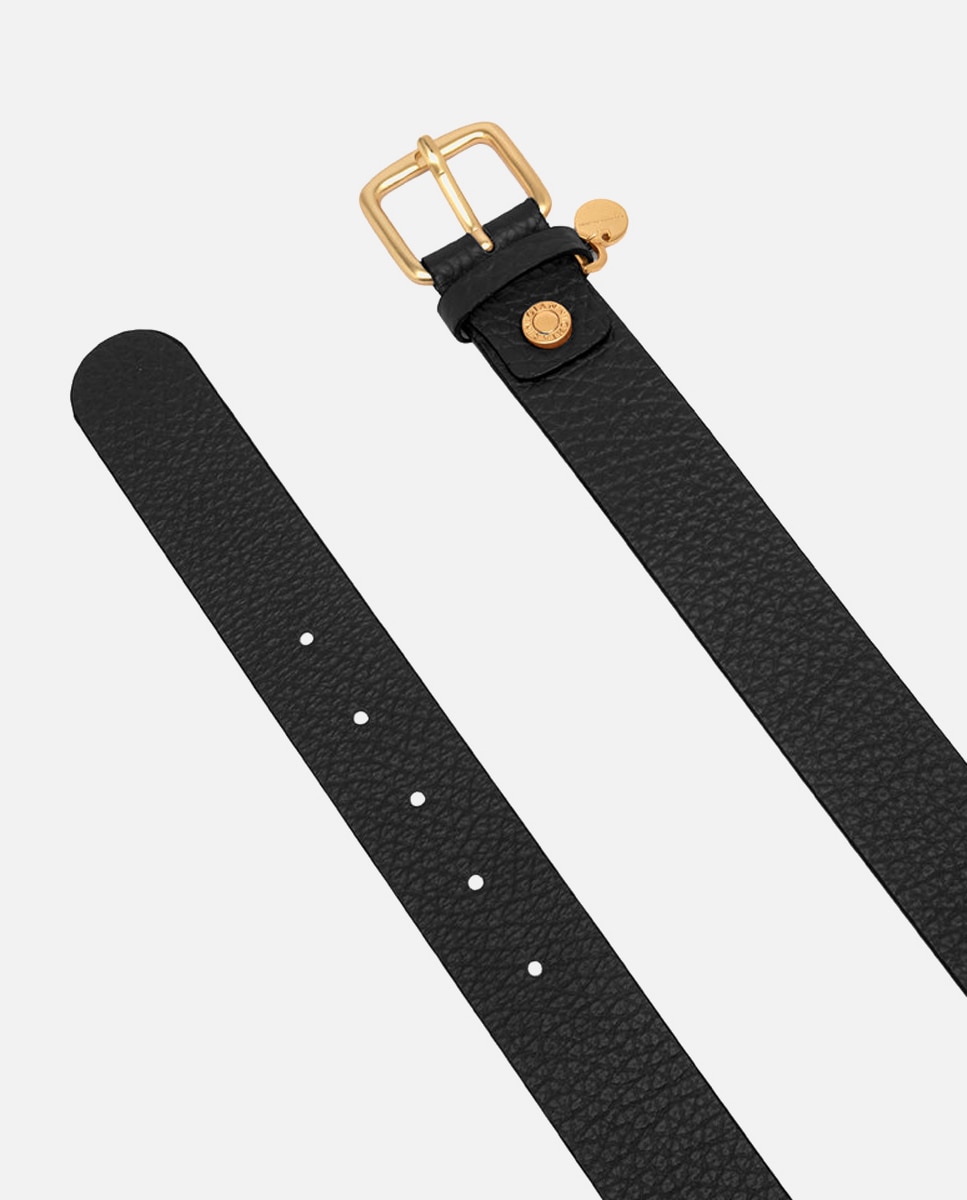 Cinto em Pele com Textura - Preto Conta e Rebite com Logótipo Preto-2