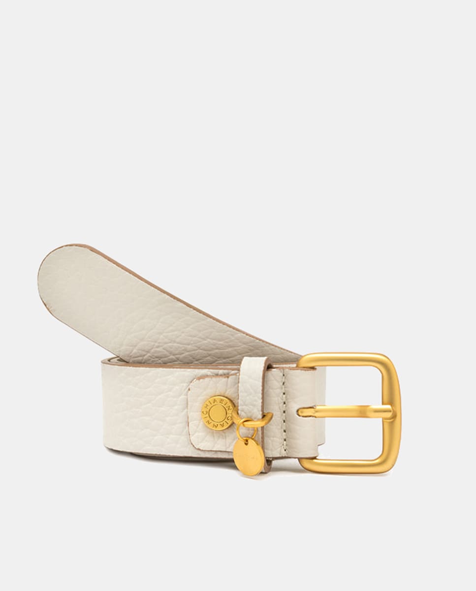 Cinto em Pele com Textura - Creme Conta e Rebite com Logótipo Creme-1