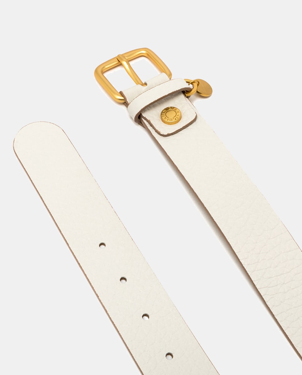 Cinto em Pele com Textura - Creme Conta e Rebite com Logótipo Creme-2