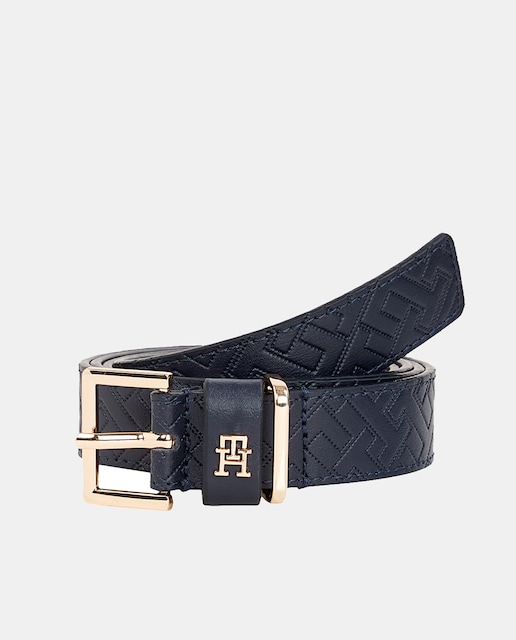 Imagem 0 de Cinto em Pele com Estampado de Monograma - Azul-Marinho